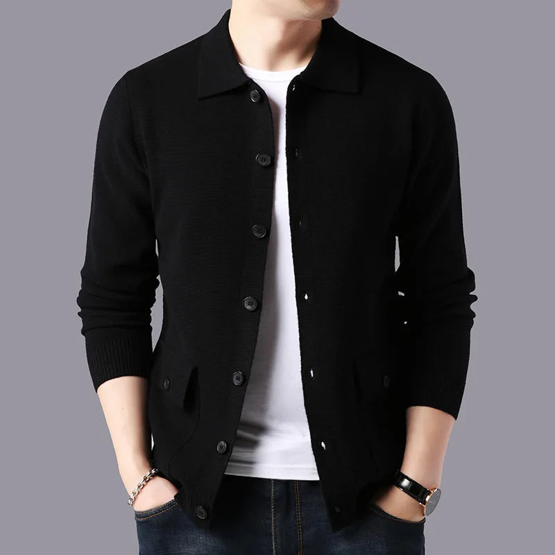 Solid Turn Down Collar Knitted Cardigan for Men