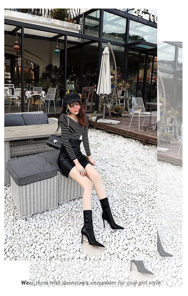 Leather Ankle Boots High Heel