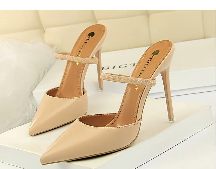 Women's Summer High Heels Slippers PU Heeled Stiletto Shoes