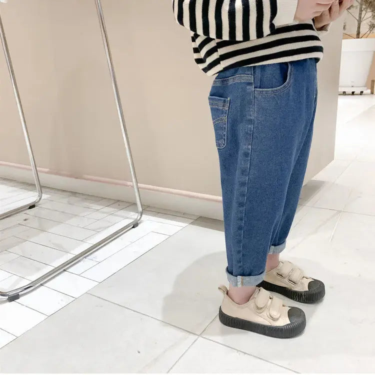 Baby Boy Girl Loose Jeans Style Casual Solid Colour Jeans Spring Autumn Children's Denim Pants