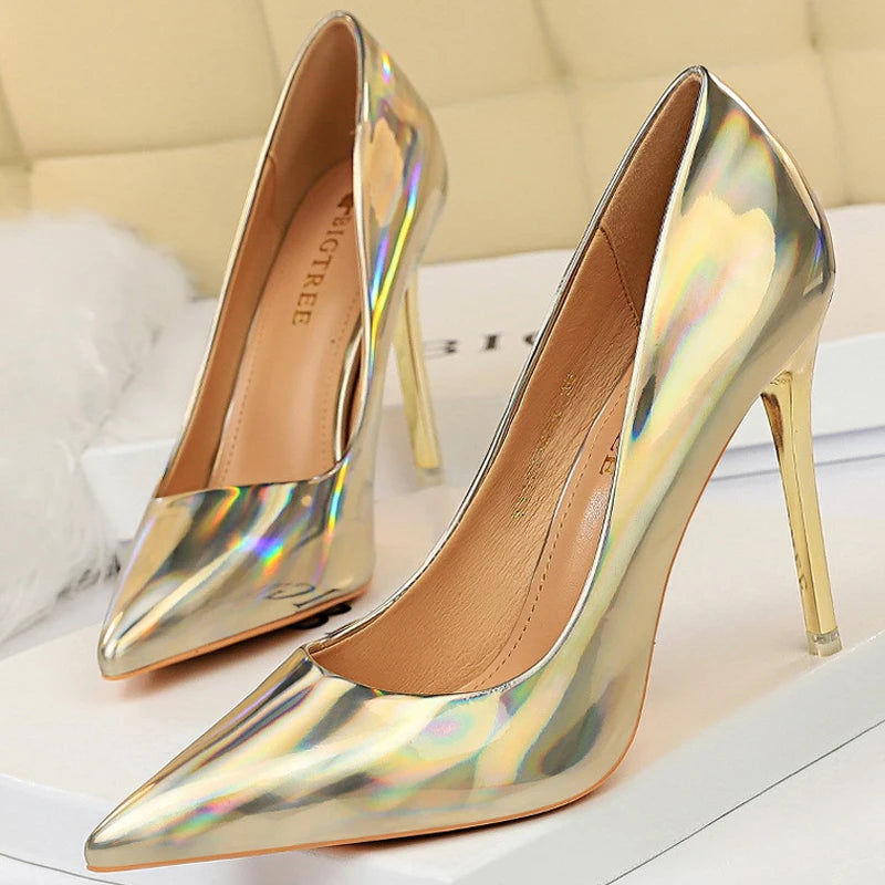Black Patent Leather Stiletto Pumps - 10.5cm High Heels Plus Size Available