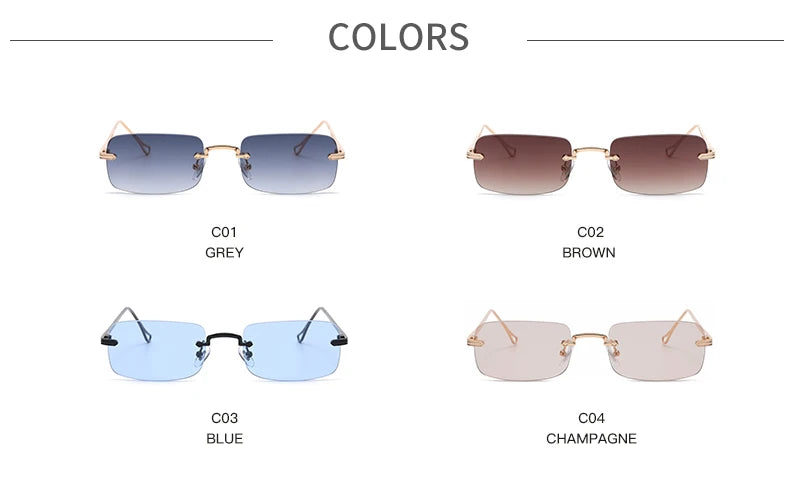 Small Rimless Square Sunglasses - UV400 Protection Metal Frame