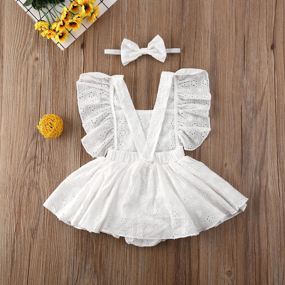 2PCS Newborn Kids Baby Girl Romper Clothes Lace Ruffles Sleeve Romper Dress - Floral Jumpsuit Headband Outfit