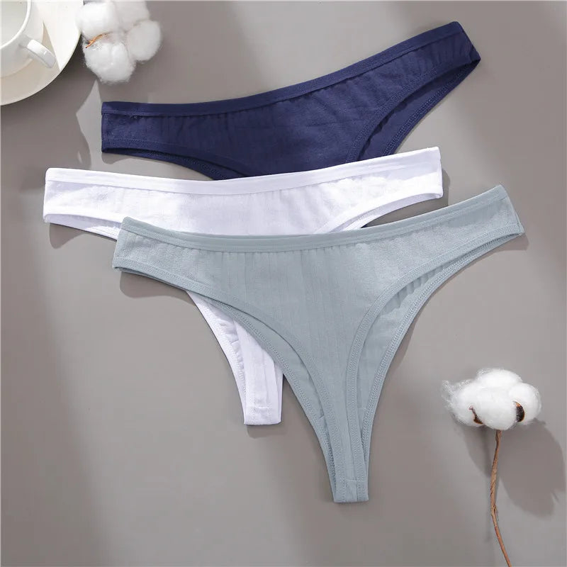 3PCS Cotton Thongs Women's Soft T-Back Underwear Set - Low Waist G-String Panties Lingerie