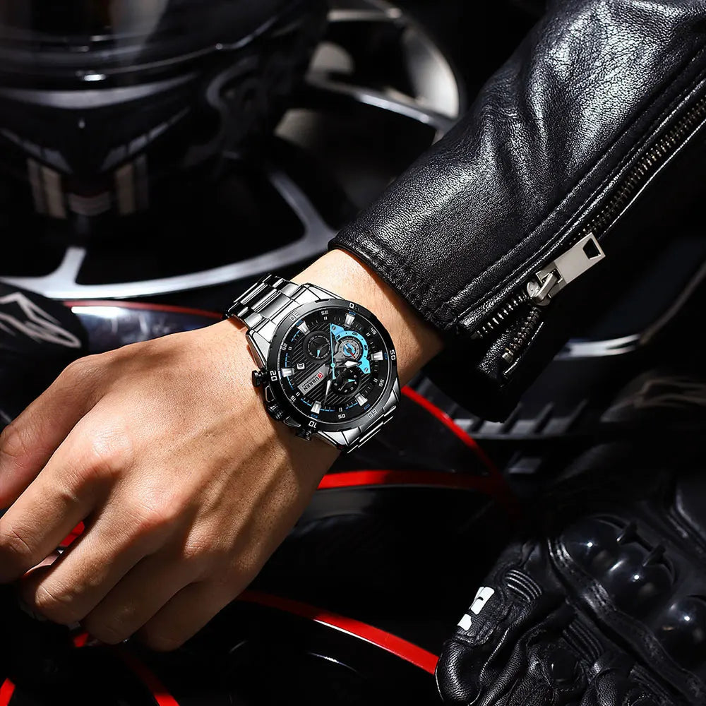 Men's Sports Watch - Full Steel Waterproof Chronograph Quartz