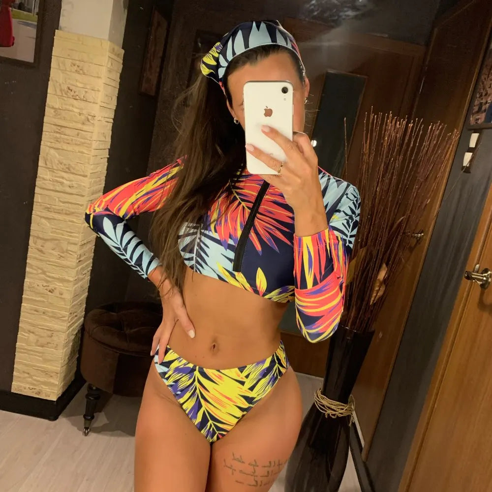 Women's Long Sleeve Print Bikini Set