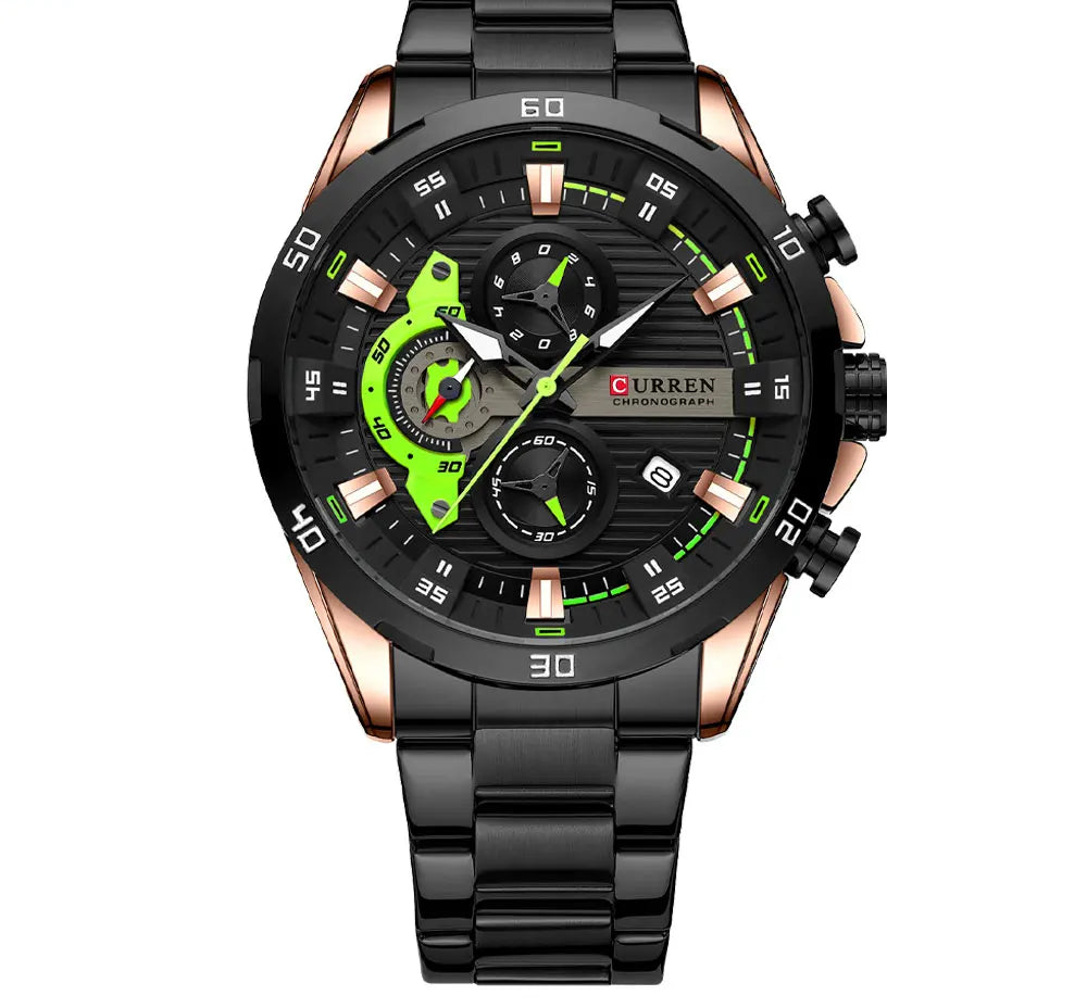 Men's Sports Watch - Full Steel Waterproof Chronograph Quartz