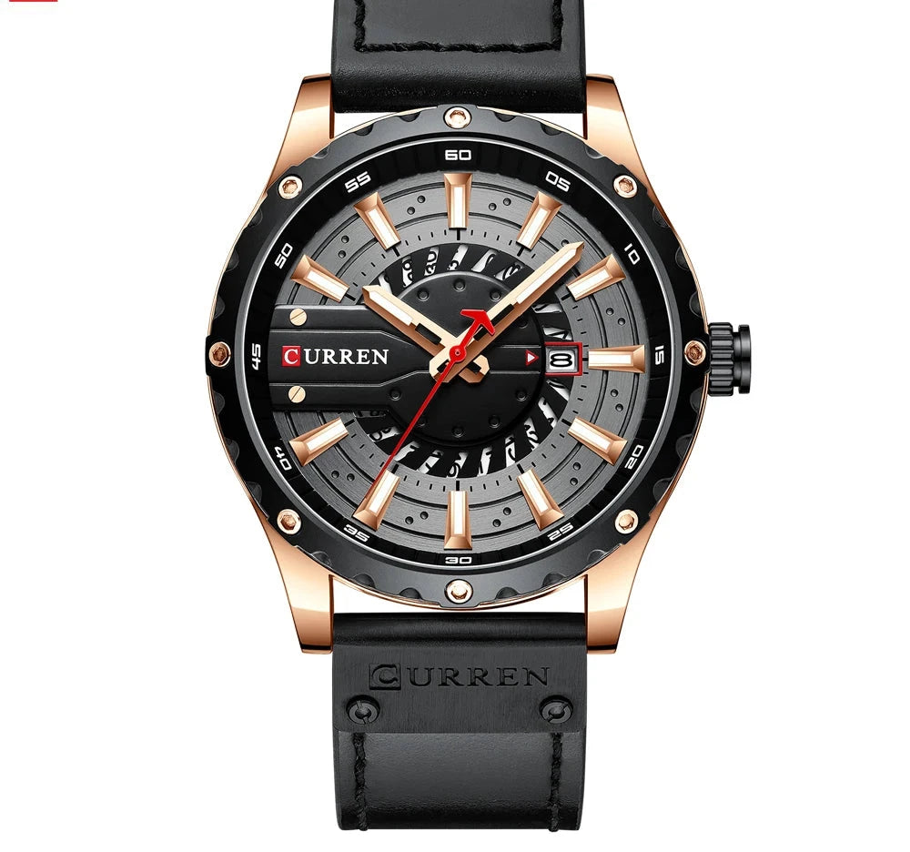 Premium Waterproof Men's Watch with Calendar - Luxury Leather Sport Military Wristwatch