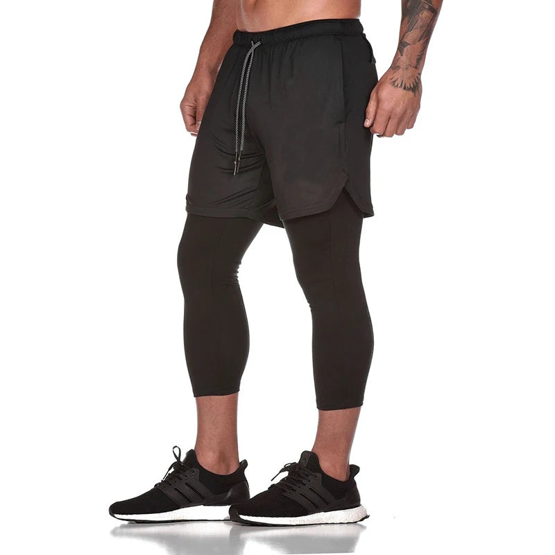 Men's Running Shorts 2 In 1 Sports Workout Jogging Short Pants Quick Dry Gym Sport Fitness Shorts