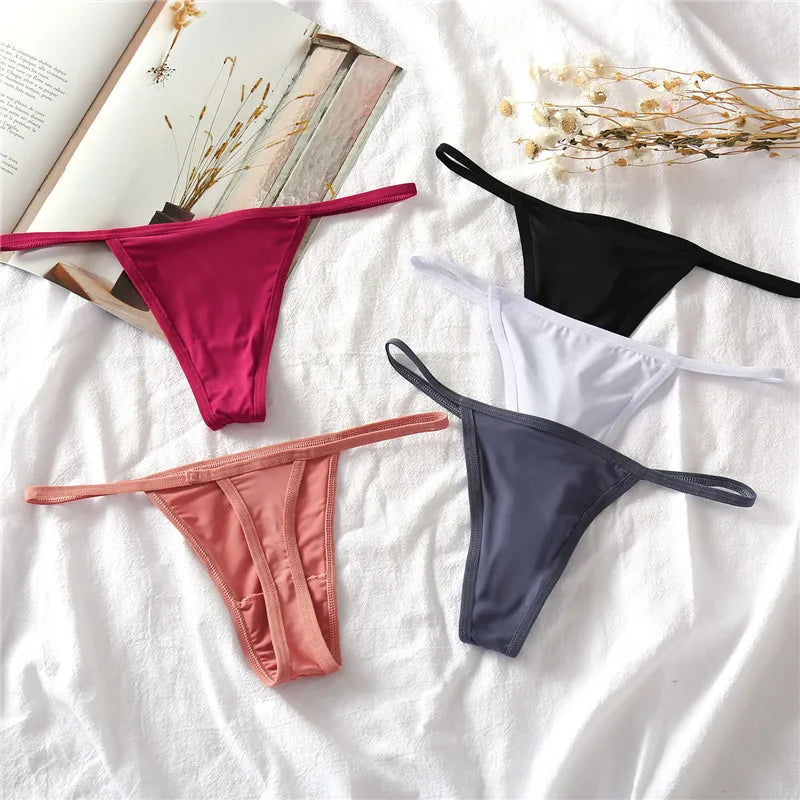 Women's Seamless Cotton Underwear - Low Waist Bikini & Thong Set