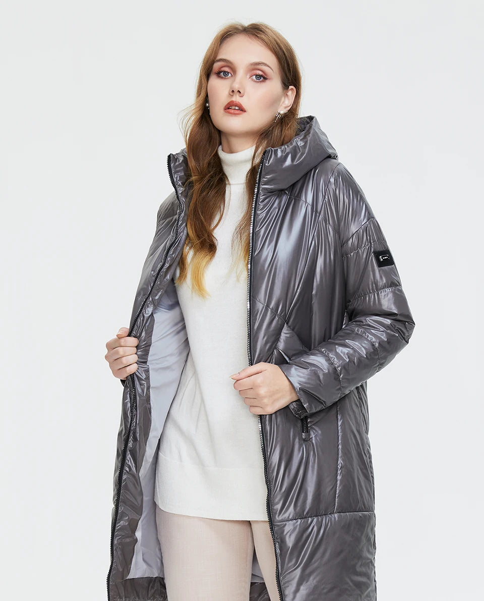 Women's Hooded Parka Jacket Plus Size Mid-Length Cotton Lined Coat