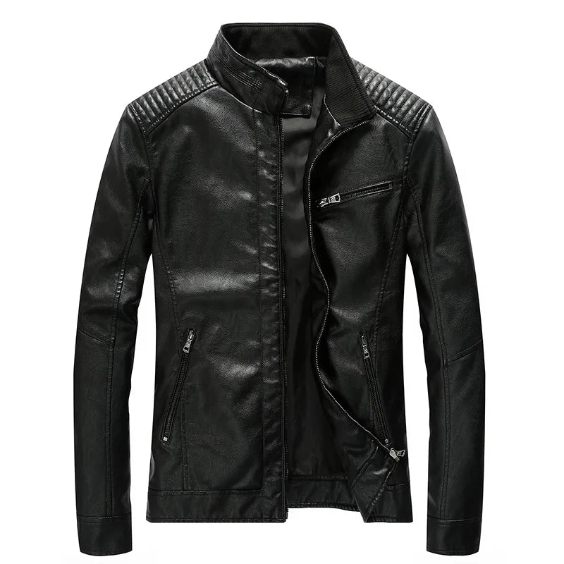 Men's PU Leather Jacket - Fleece Lined Motorcycle Pilot Style Coat