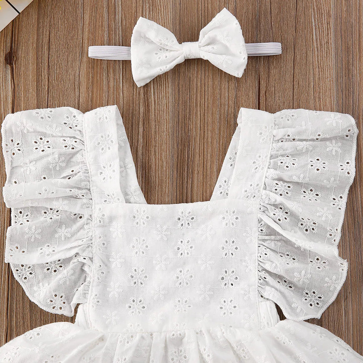 2PCS Newborn Kids Baby Girl Romper Clothes Lace Ruffles Sleeve Romper Dress - Floral Jumpsuit Headband Outfit