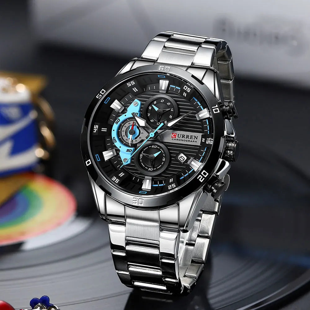 Men's Sports Watch - Full Steel Waterproof Chronograph Quartz