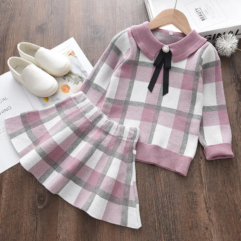 Girl's Long Sleeve Plaid Set - Top and Pant 2pcs Outfit