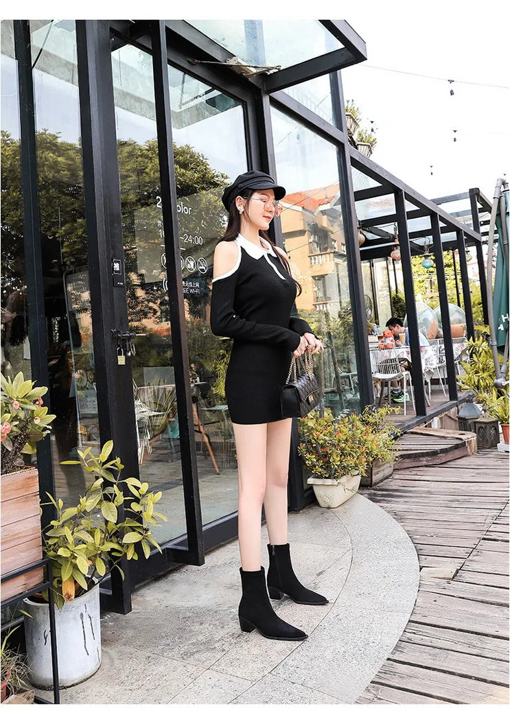 Suede Ankle Boots - Pointed Toe Thick Heel Autumn Boots for Women