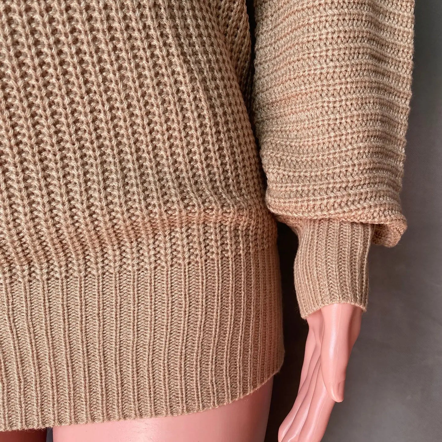 Women's Knitted Mini Sweater Dress - Long Sleeve Knitwear Dress