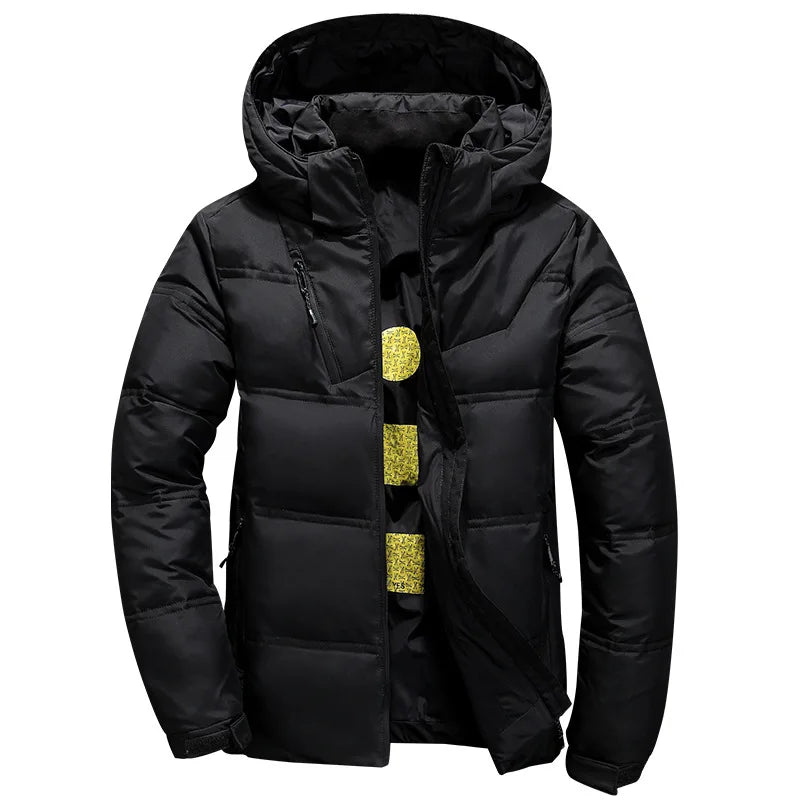 Men's White Duck Down Hooded Down Thick Parka  Jacket Coat