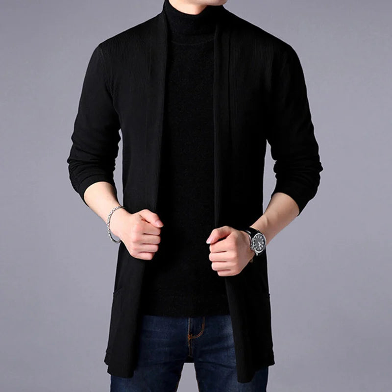 Men's Thin Knitted Cardigan Sweater Spring Autumn Bottoming Long Sleeved Slim Fit Cardigan Sweater