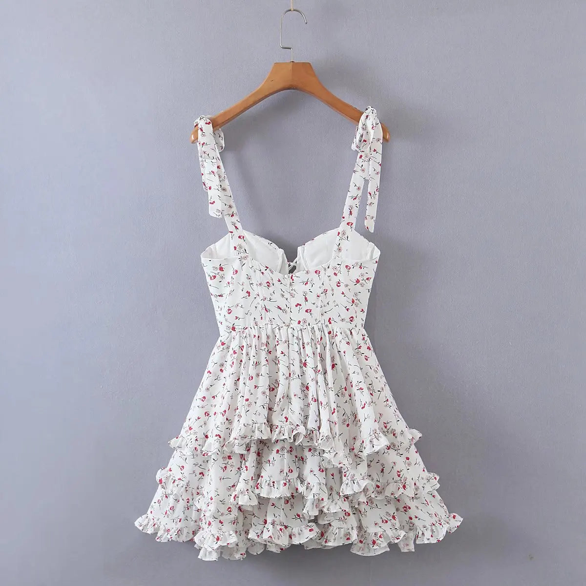 Floral Print Sling Chiffon Dress - Sweet Ruffle Holiday Party Short Dress
