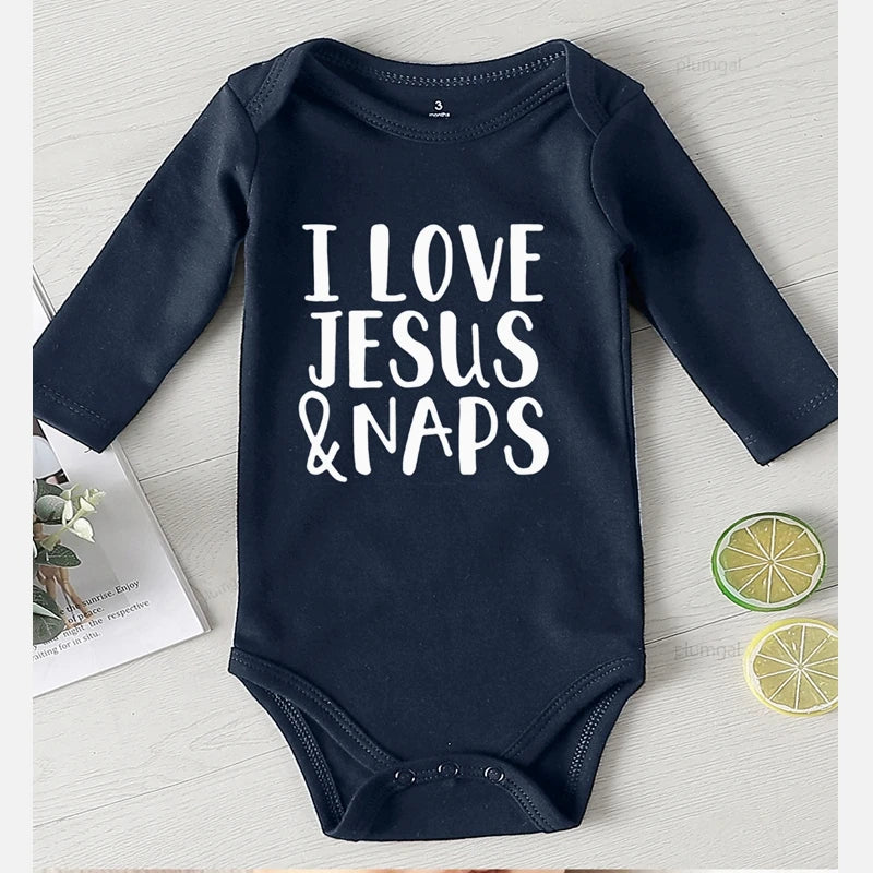 I Love Jesus Letter Printed Babygrow Romper