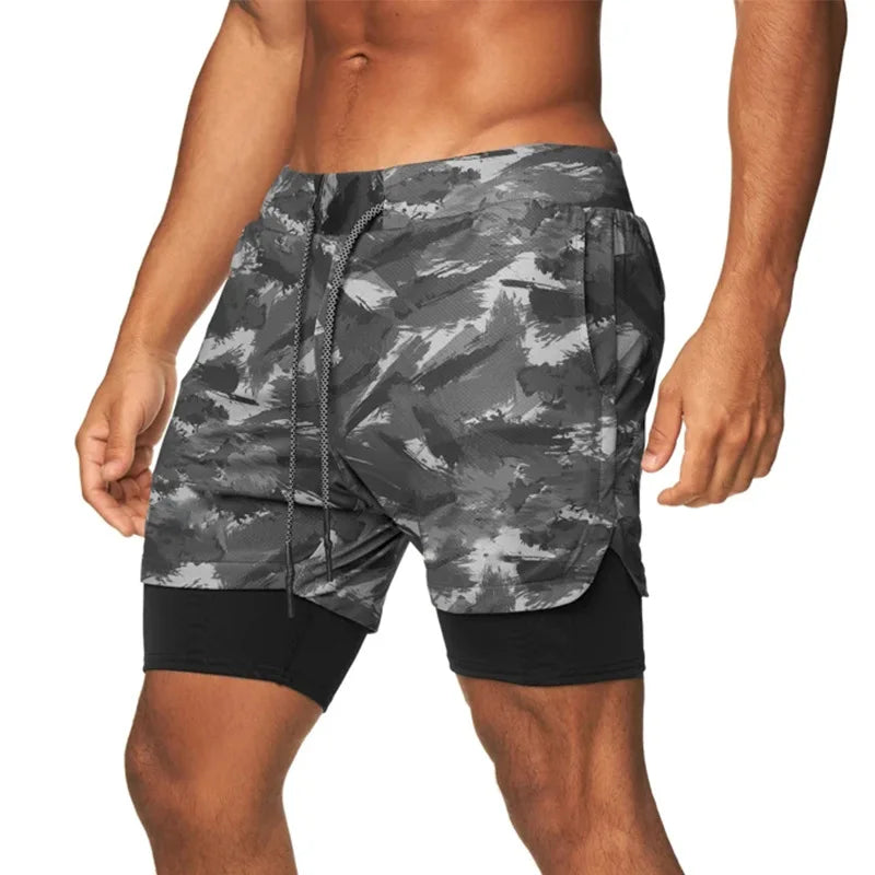 Camo Running Shorts Men 2 In 1 Double-deck Quick Dry GYM Sport Shorts Fitness Jogging Workout Shorts Sports Shorts