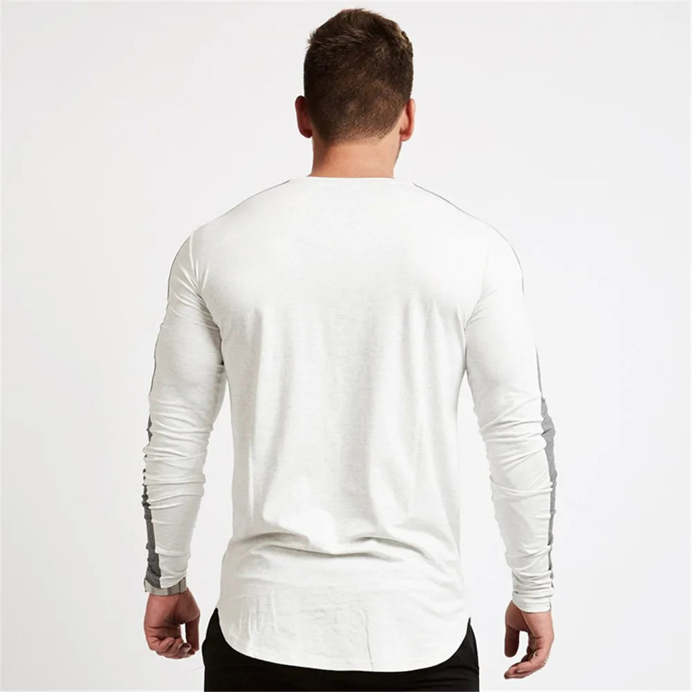 Long Sleeve Sport  Gym Shirt - Men Rushgard Running Cotton Stripe Fitness T Shirt