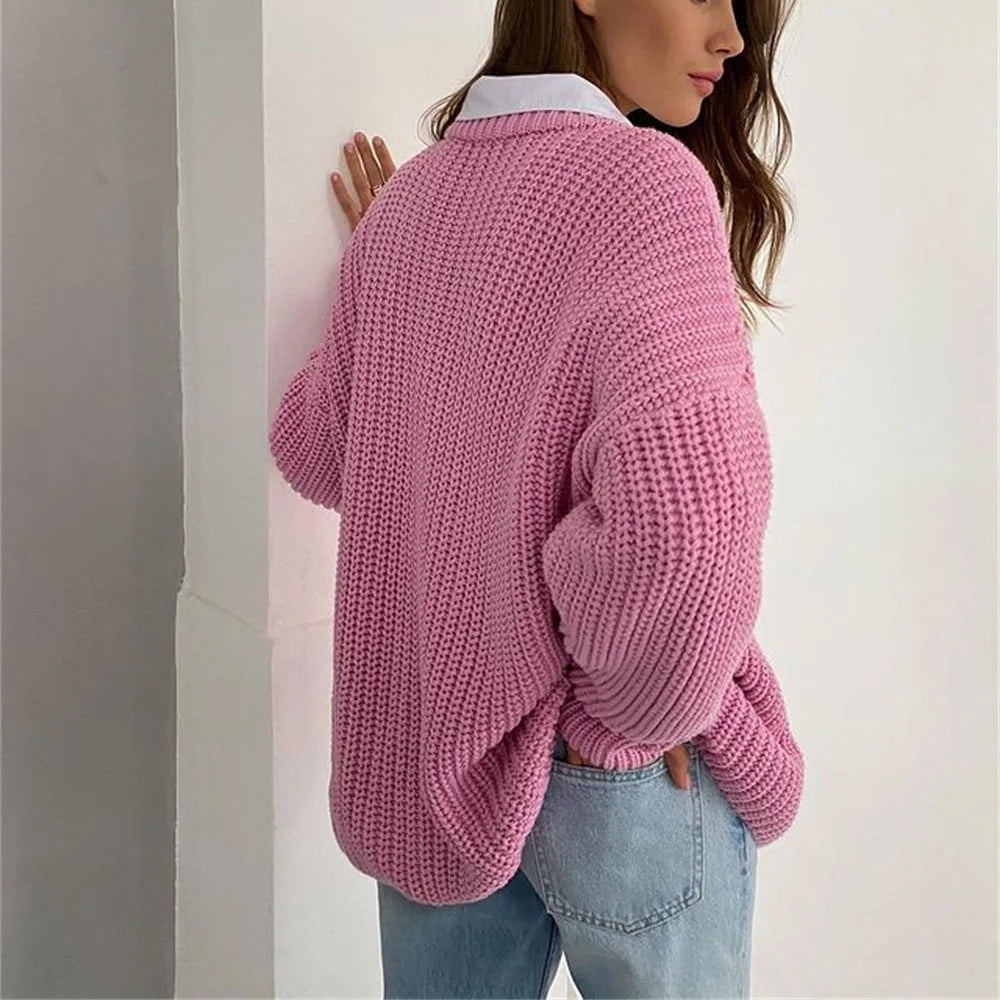 Women's Knitted Jersey Sweater - Long Sleeve Pullover Sweater