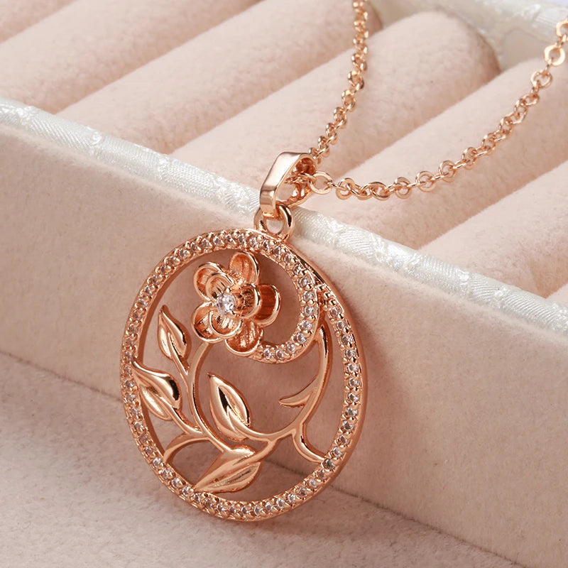 Women  585 Rose Gold Hollow Flowers Necklace