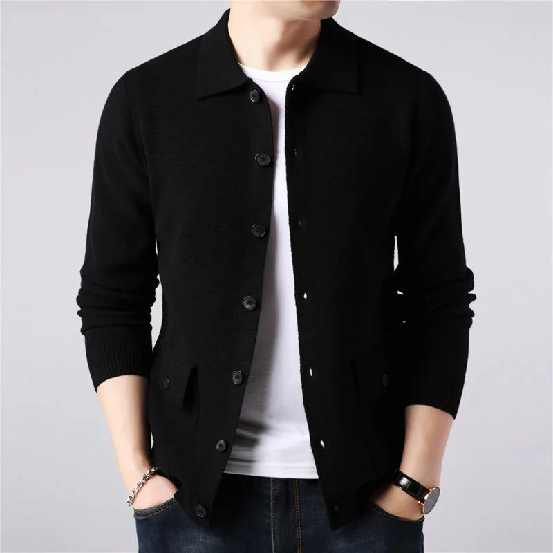 Solid Turn Down Collar Knitted Cardigan for Men