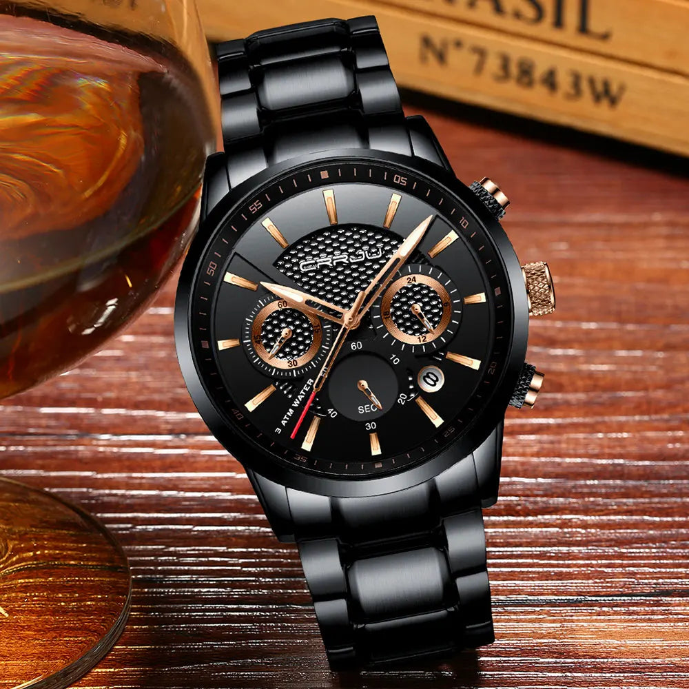 Men's Military Sports Watch - Waterproof Chronograph Gold Stainless Steel