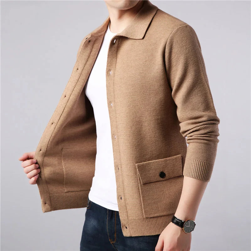 Solid Turn Down Collar Knitted Cardigan for Men