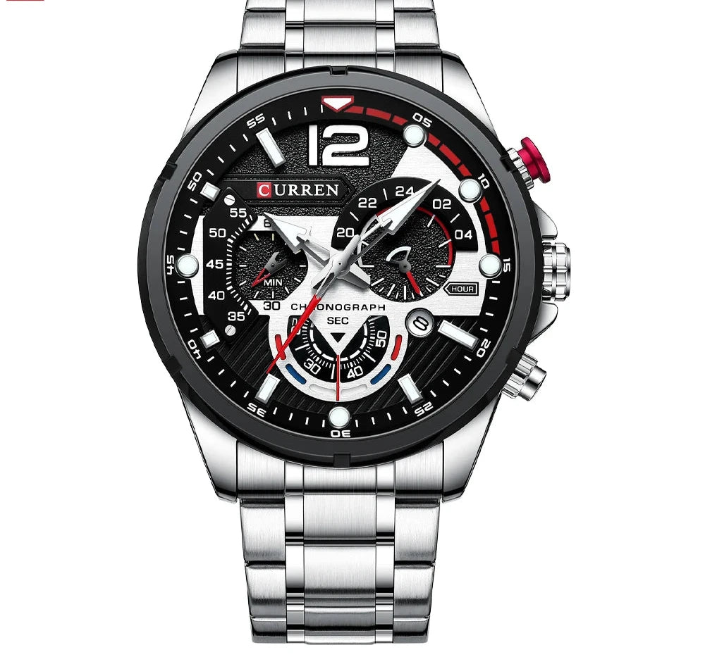 Premium Green Stainless Steel Quartz Watch - Waterproof Sport Chronograph