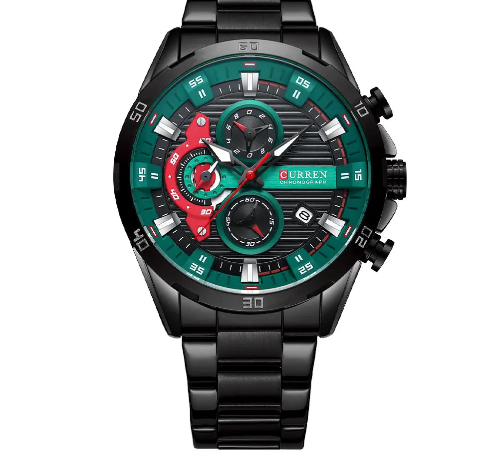 Men's Sports Watch - Full Steel Waterproof Chronograph Quartz