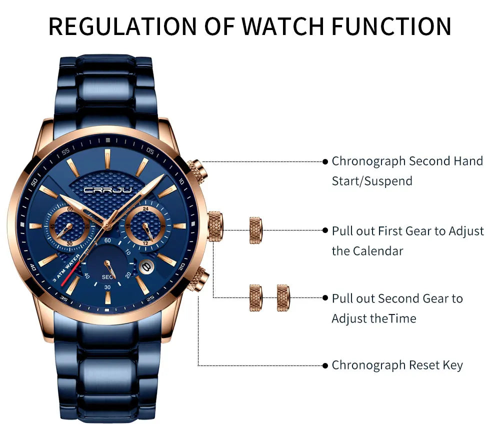Men's Military Sports Watch - Waterproof Chronograph Gold Stainless Steel