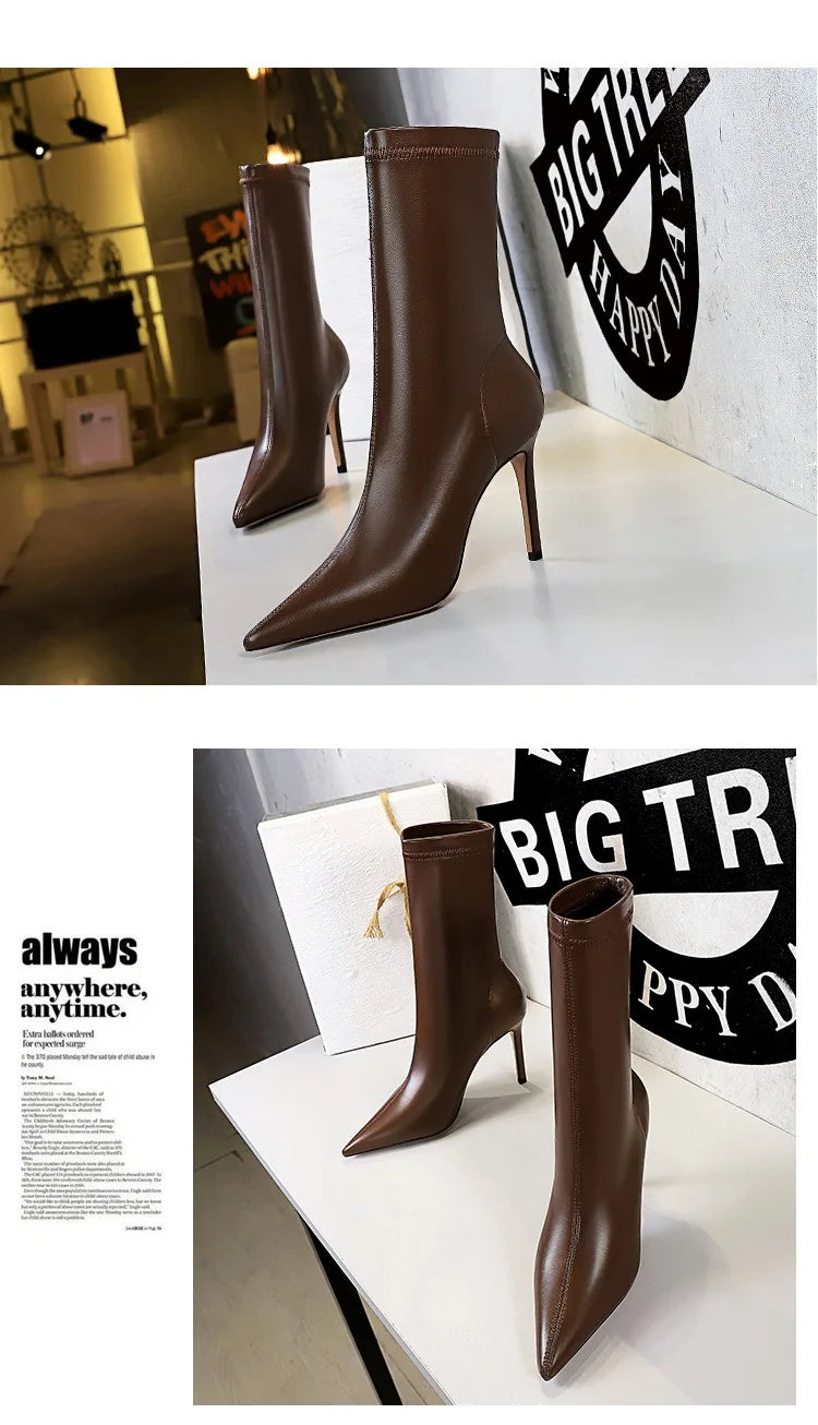 Leather Ankle Boots High Heel