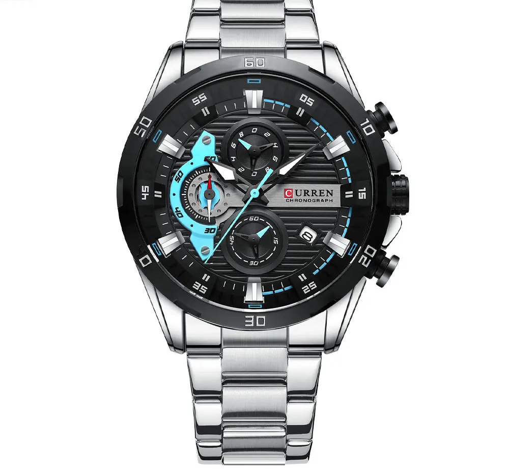 Men's Sports Watch - Full Steel Waterproof Chronograph Quartz