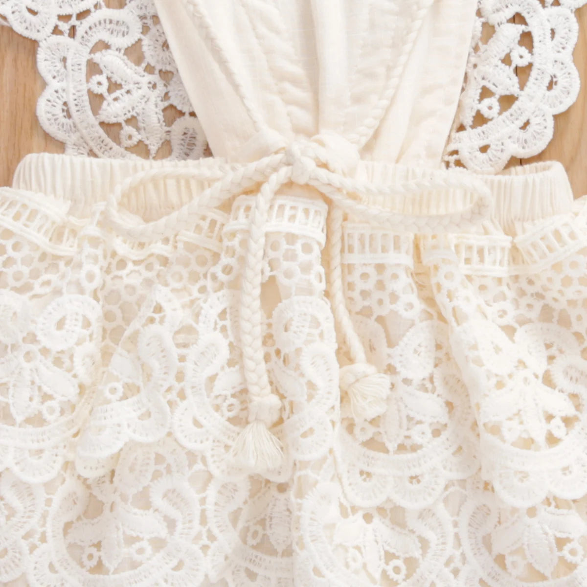 0-3Y Baby Girls Bodysuits Lace Flowers Ruffles Short Sleeve Backless Jumpsuit