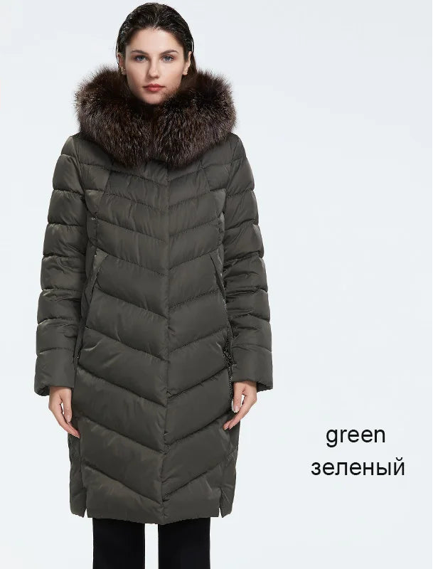 Women's Fur Collar Down Coat - Extra Long Winter Jacket