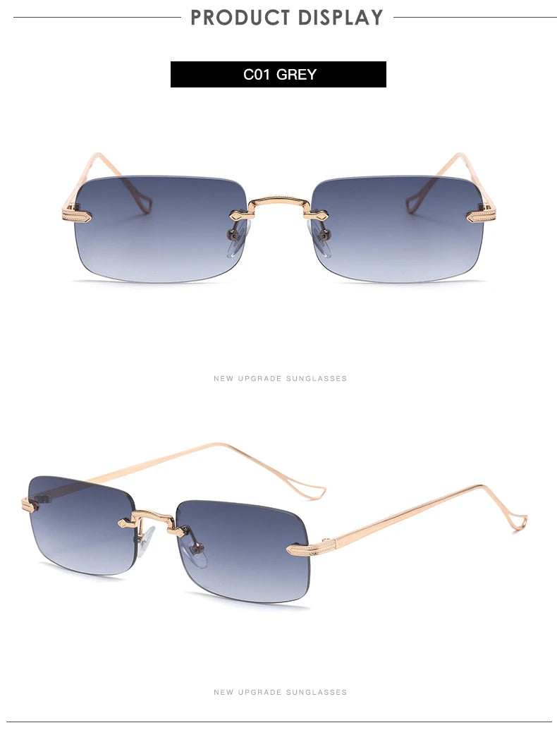 Small Rimless Square Sunglasses - UV400 Protection Metal Frame