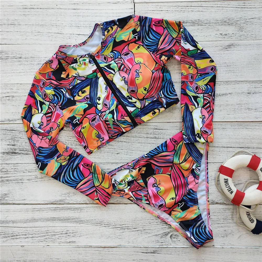 Women's Long Sleeve Print Bikini Set