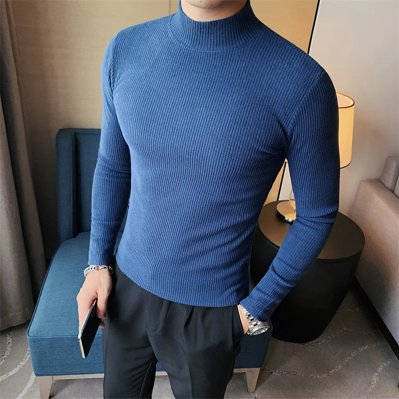 Men's Slim Fit Mock Neck Long Sleeve Solid Color T-Shirt