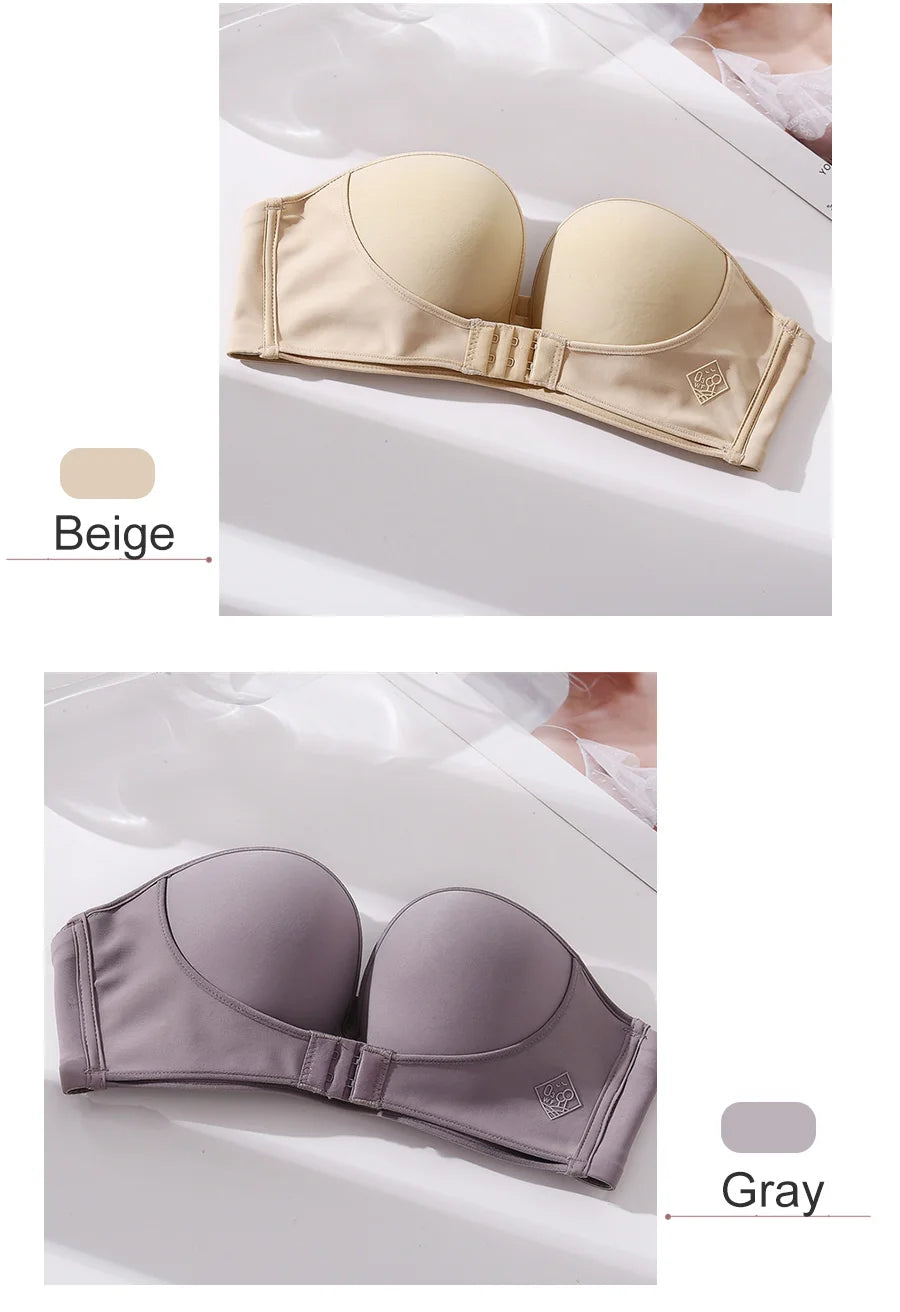 Women's Strapless Bra Women Super Push Up Bra Lingerie - Invisible Brassiere Front Closure Bra