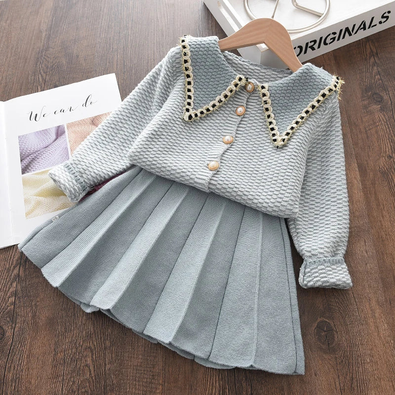 Girl's Knitted Sweater Top and Ruffles Skirt