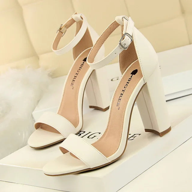 Women's Block Heel Pumps - Comfort Buckle Strap Court Shoes