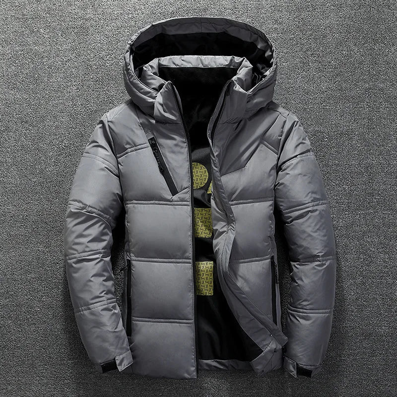 Men's White Duck Down Hooded Down Thick Parka  Jacket Coat