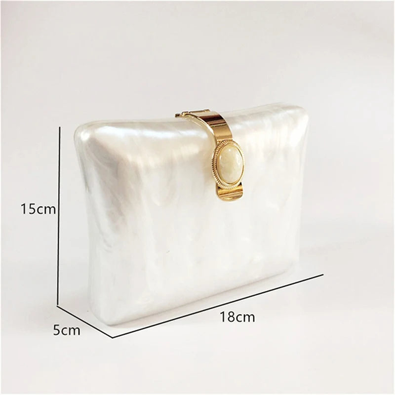 Women's Pearl Acrylic Chain Clutch Purse  Crossbody Bag