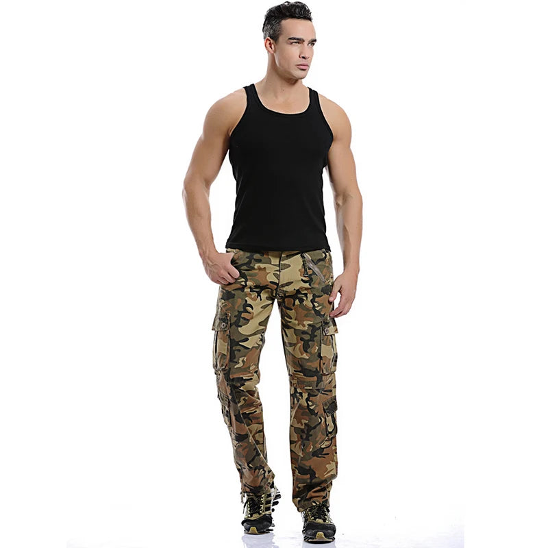 Men's Cotton Cargo Pants - Casual Loose Multi-Pocket Long Trousers Plus Size