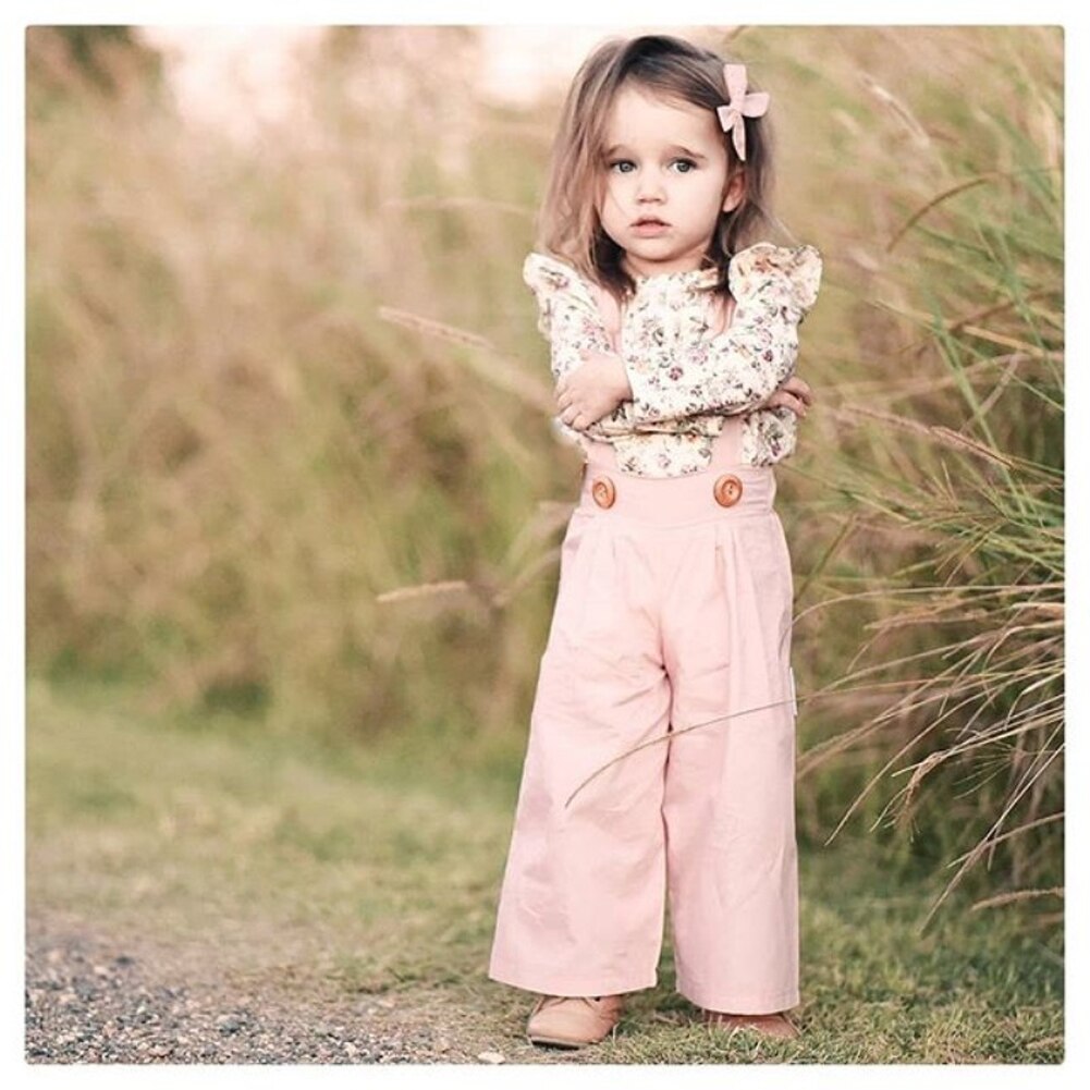 Girl's Floral Top and Jumpsuit 2PCS outfit Set