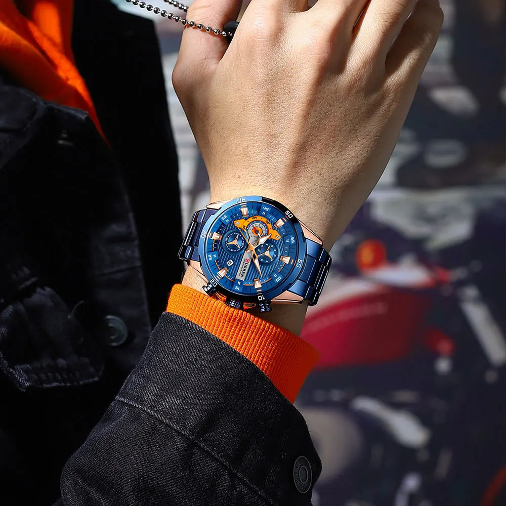 Men's Sports Watch - Full Steel Waterproof Chronograph Quartz